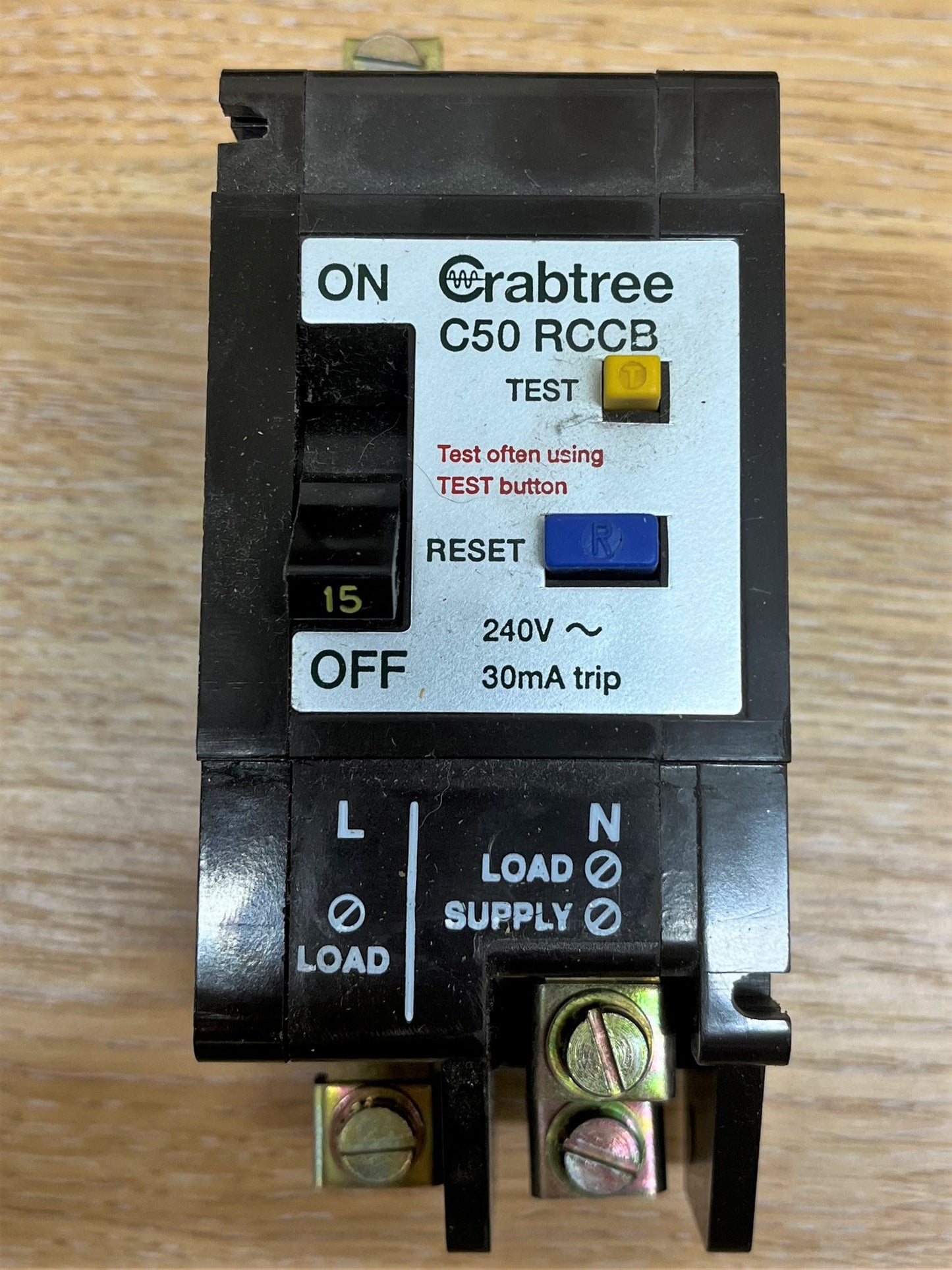 CRABTREE TYPE C50 RCCB 240/415V 3PH 50Hz TYPE C 15A DOUBLE POLE
