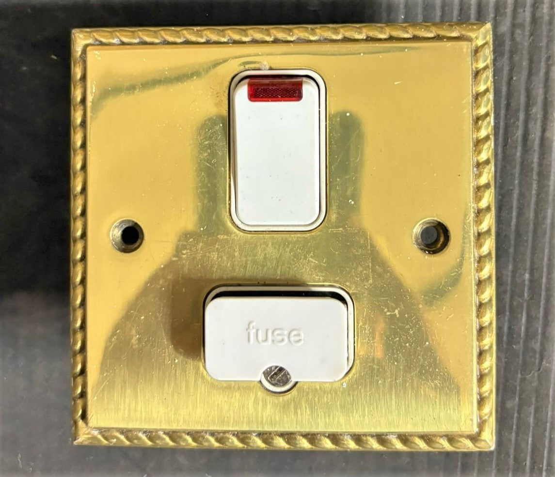 MK 13A DOUBLE POLE SWITCHED FUSE SPUR BRASS WITH NEON