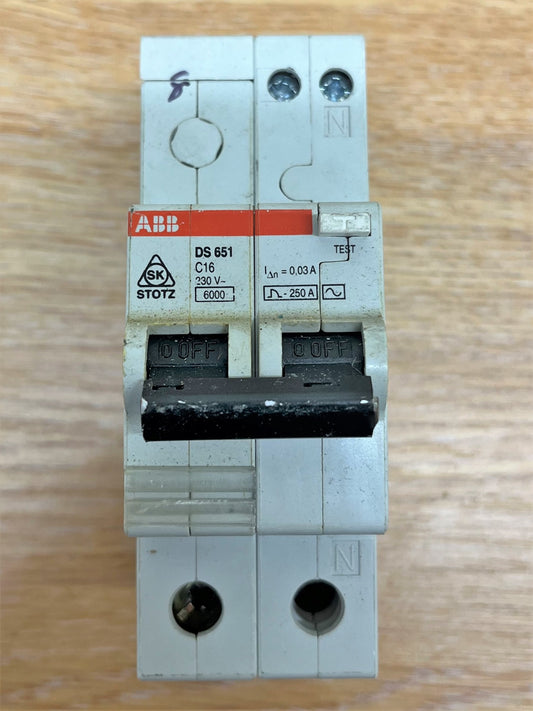 ABB DS651 230V 0.03A 6KA C16 MCB/RCD DOUBLE POLE