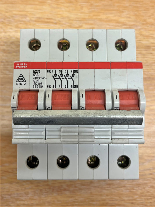 ABB E274 63A 240/415V AC23 IEC408 BS5419 MAIN SWITCH FOUR POLE