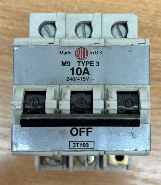 BILL 10A TYPE 3 M9 3T103 240V-1PH 415V-3PH BS3871 TRIPLE POLE