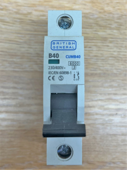 BRITISH GENERAL  CUMB40 230/400V IEC/EN60898 6000KA/3KA B40 SINGLE POLE