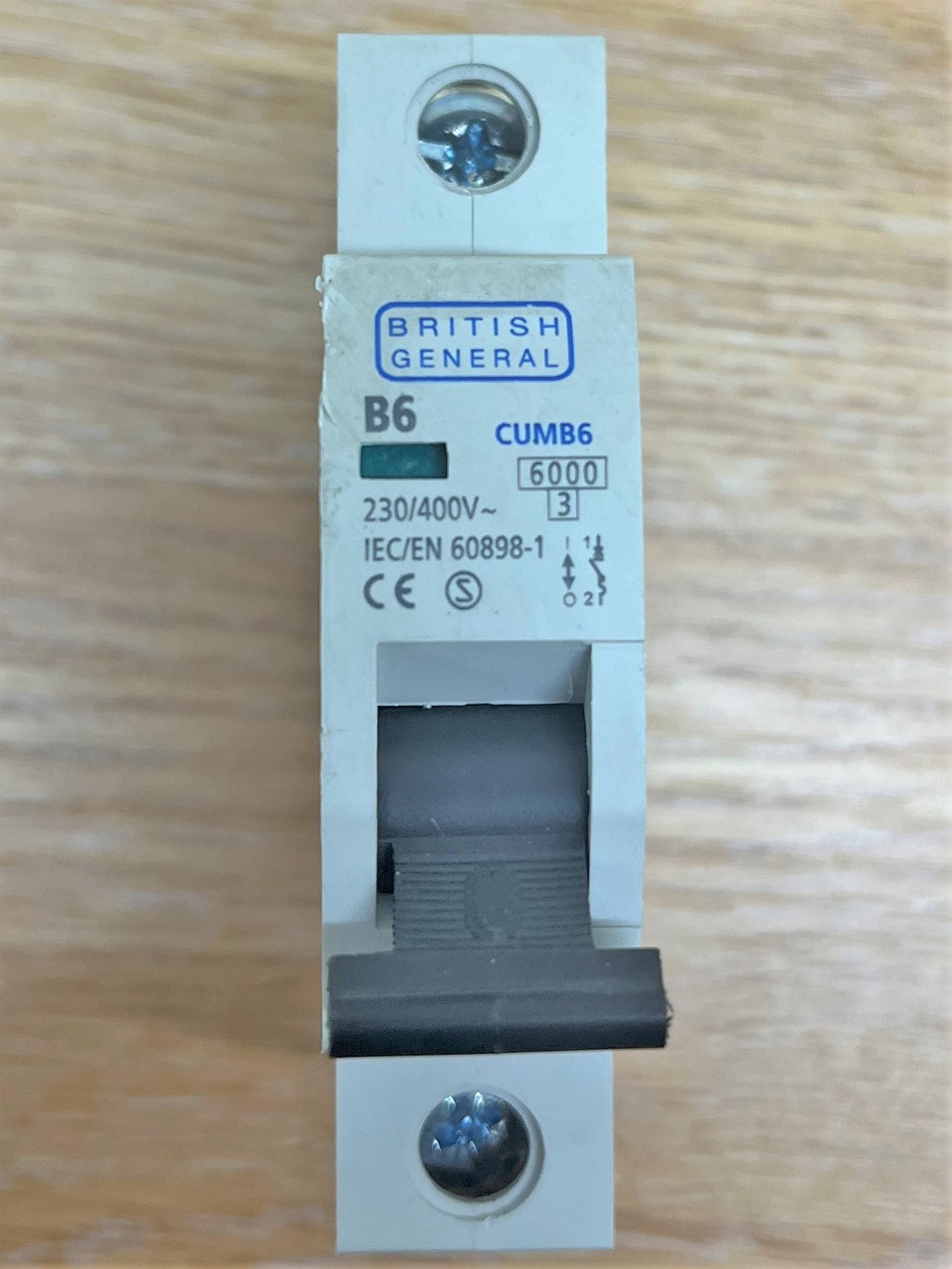 BRITISH GENERAL CUMB6 230/400V IEC/EN60898 6000KA/3KA B6A SINGLE POLE