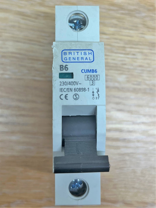 BRITISH GENERAL CUMB6 230/400V IEC/EN60898 6000KA/3KA B6A SINGLE POLE