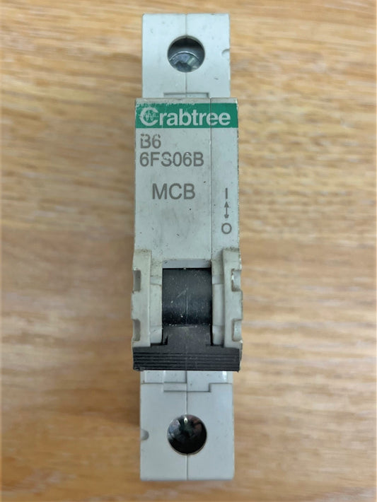 CRABTREE B6 6FS06B MCB BS/EN/IEC60898 IEC/EN60947-2 6KA 230/400V SINGLE POLE