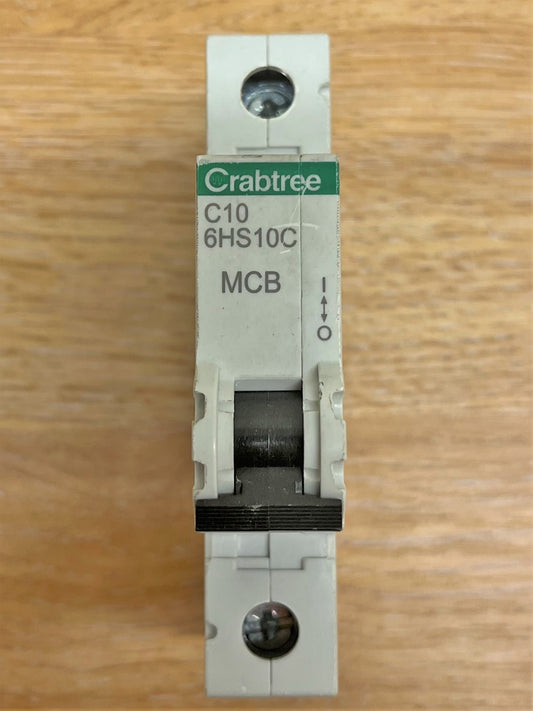 CRABTREE C10 6HS10C MCB BS/EN/IEC60898 IEC/EN60947-2 10KA 230/400V SINGLE POLE