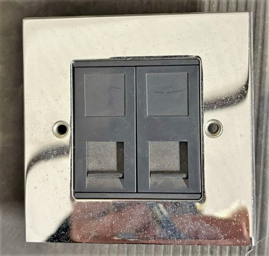 EUROLIE DOUBLE PORT 5A ETHERNET FACE PLATE CHROME