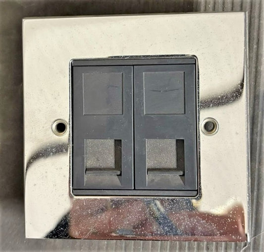 EUROLIE DOUBLE PORT 5A ETHERNET FACE PLATE CHROME
