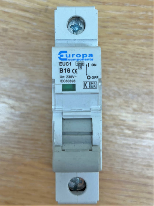 EUROPA EUB1 B16 10000KA/3KA 230V IEC60898 SINGLE POLE