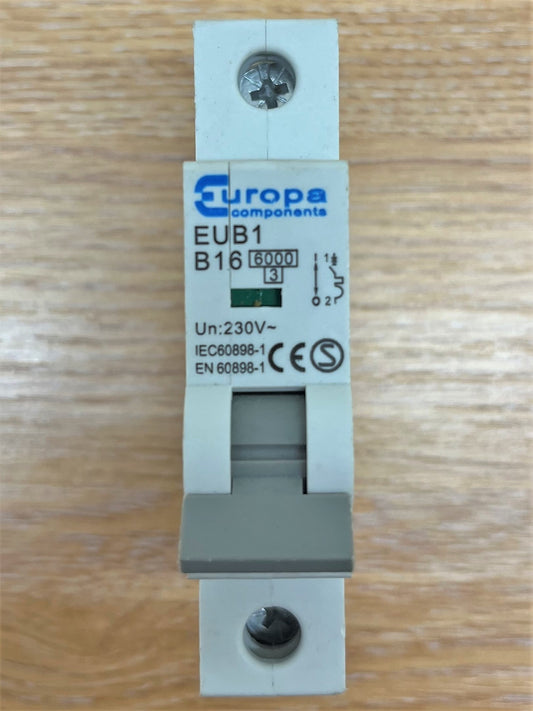 EUROPA EUB1 B16 6000KA/3KA 230V IEC/EN60898 SINGLE POLE
