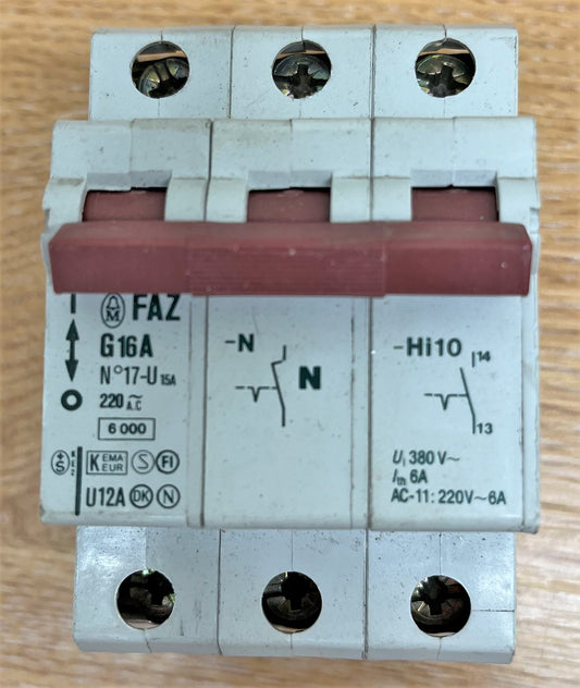FAZ G16A NO17-U15A 220~A.C 6000 U12A AC11:220~6A TRIPLE POLE