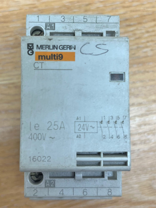 MERLIN MULTI 9 CONTACTOR IE 25A 400V 16022 24V IEC1095 FOUR POLE