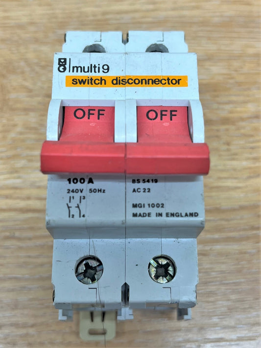 MERLIN GERIN MULTI 9 100A 240V 50Hz BS5419 MGI1002 DOUBLE POLE