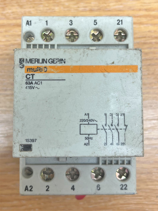 MERLIN GERIN MULTI 9 CONTACTOR 63A AC1 415V 220/240V 15397 50Hz TRIPLE POLE