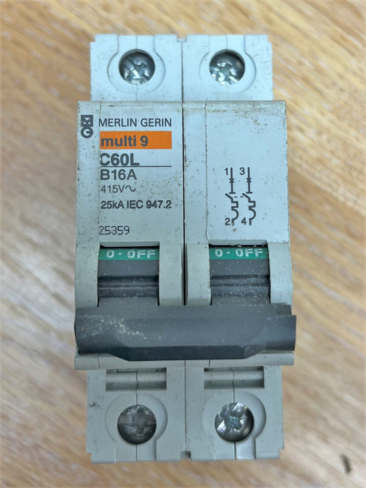 MERLIN GERIN MULTI 9 C60L216 16A 25KA DOUBLE POLE