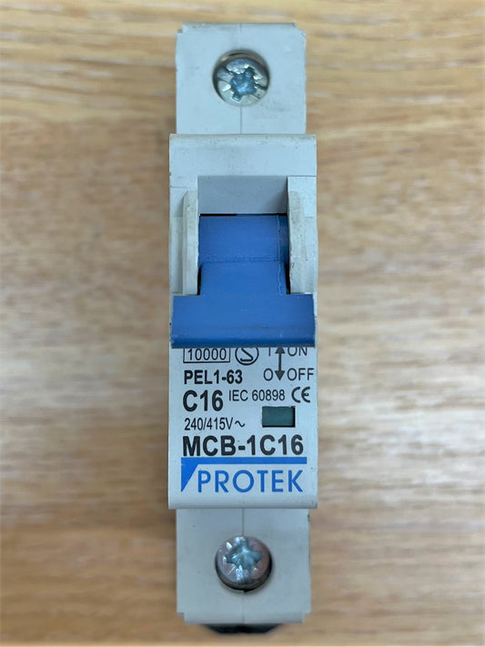 PROTEK PEL1-63 10000KA MCB-1C16 C16 IEC60898 240/415V SINGLE POLE