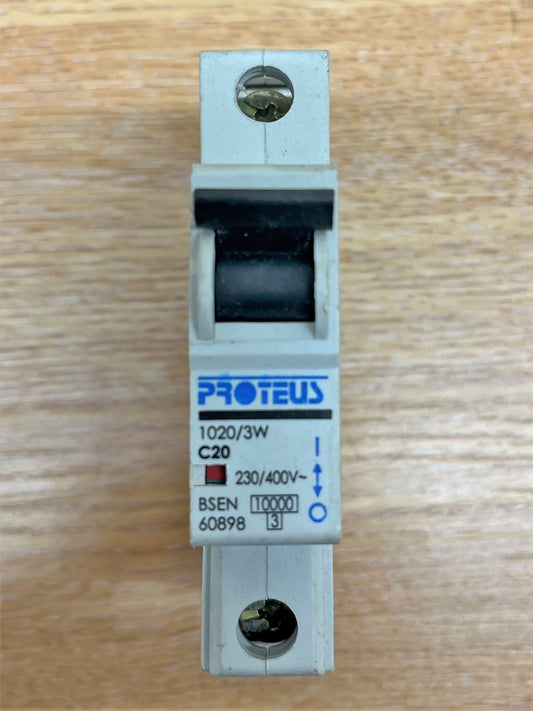 PROTEUS 1020/3W 230/400V BSEN60898 10000KA/3KA C20 SINGLE POLE