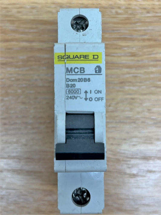 SQUARE D MCB DOM20B6 B20 6KA 240V SINGLE POLE