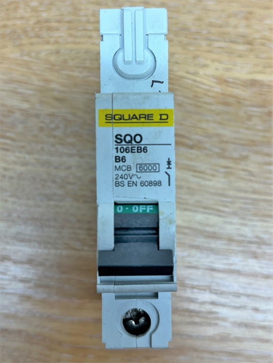 SQUARE D SQO 106EB6 B6 MCB 240V 6KA BS EN 60898 SINGLE POLE